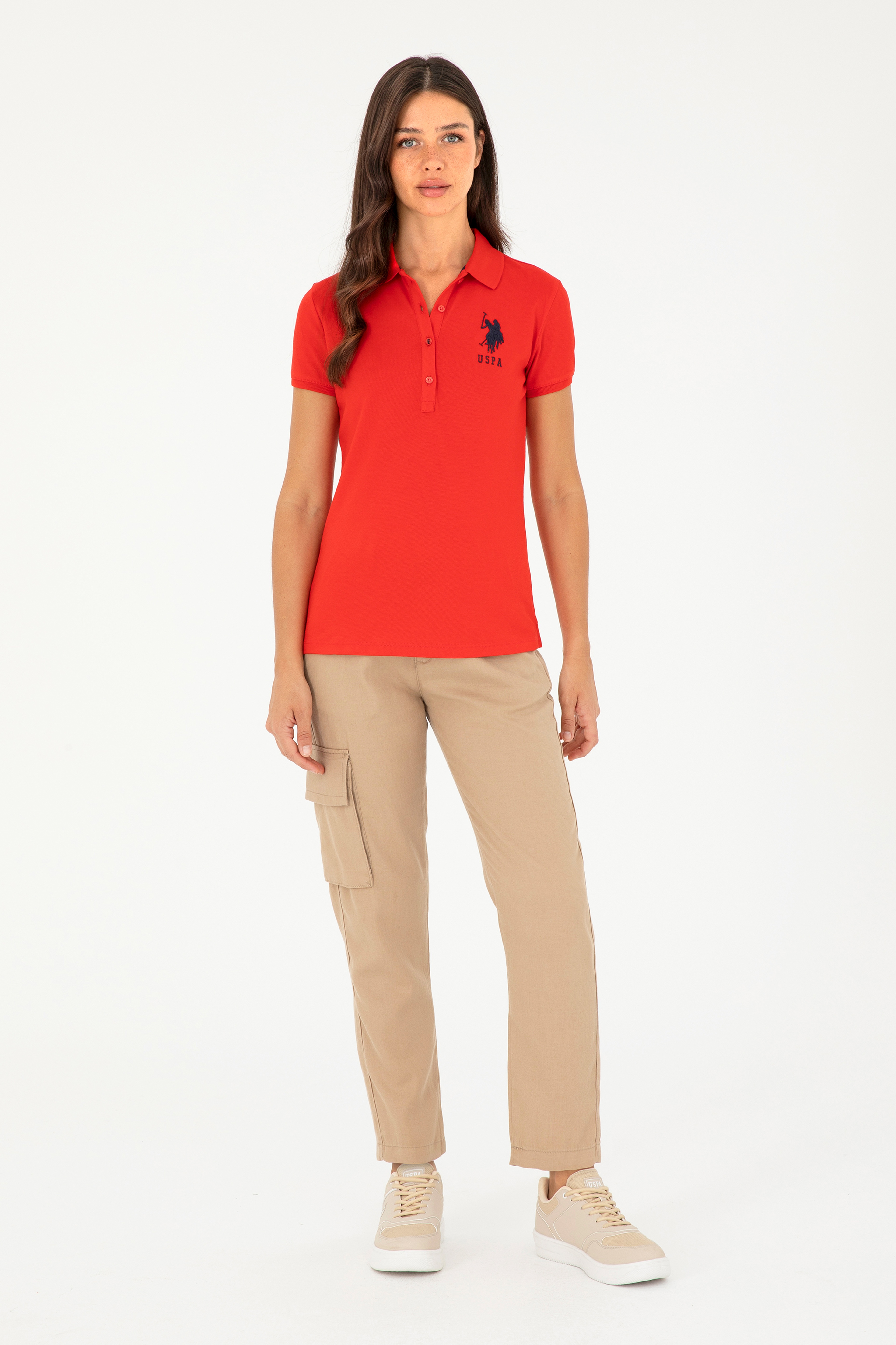 Kadın Kırmızı Basic Polo Yaka Tişört