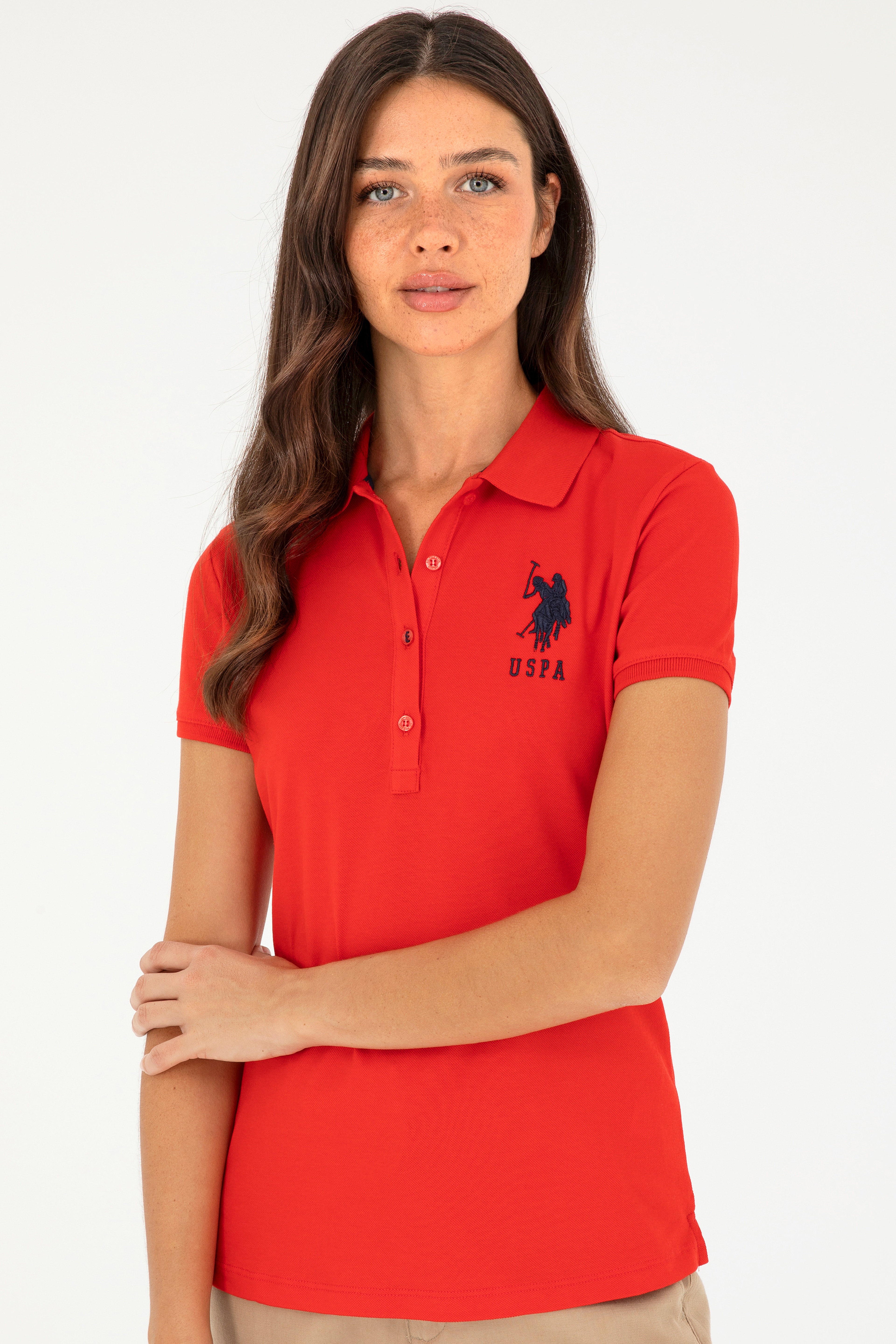Kadın Kırmızı Basic Polo Yaka Tişört