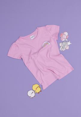 Kız Çocuk Pembe Bisiklet Yaka Baisic Tişört - 50294763008