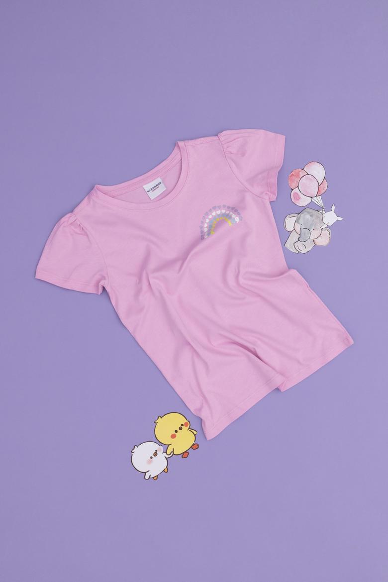 Kız Çocuk Pembe Bisiklet Yaka Baisic Tişört