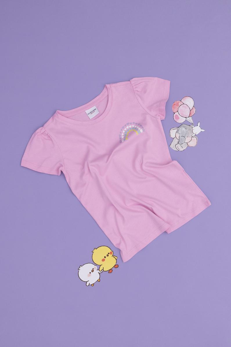 Kız Çocuk Pembe Bisiklet Yaka Baisic Tişört