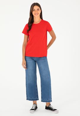 Kadın Kırmızı Bisiklet Yaka Basic Tişört - 50296152008