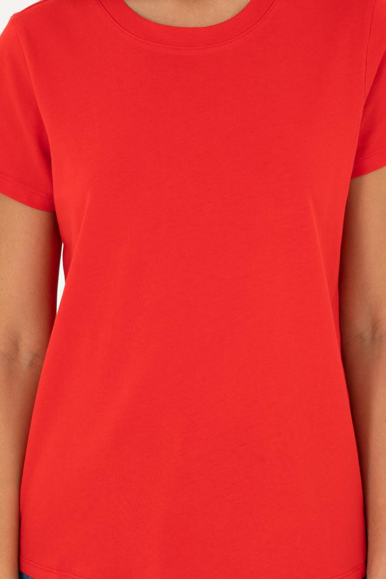 Kadın Kırmızı Bisiklet Yaka Basic Tişört - 50296152008