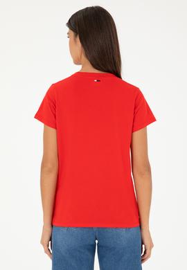 Kadın Kırmızı Bisiklet Yaka Basic Tişört - 50296152008