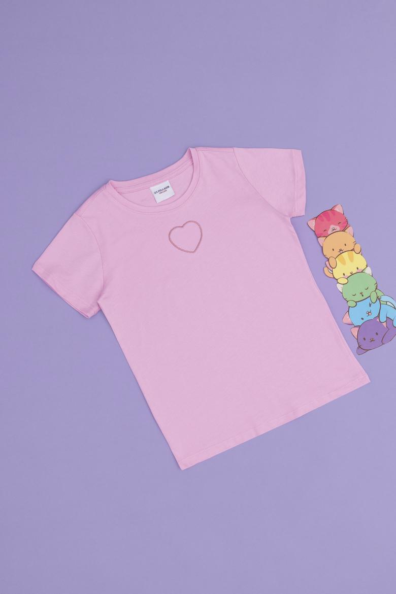 Kız Çocuk Pembe Bisiklet Yaka Baisic Tişört