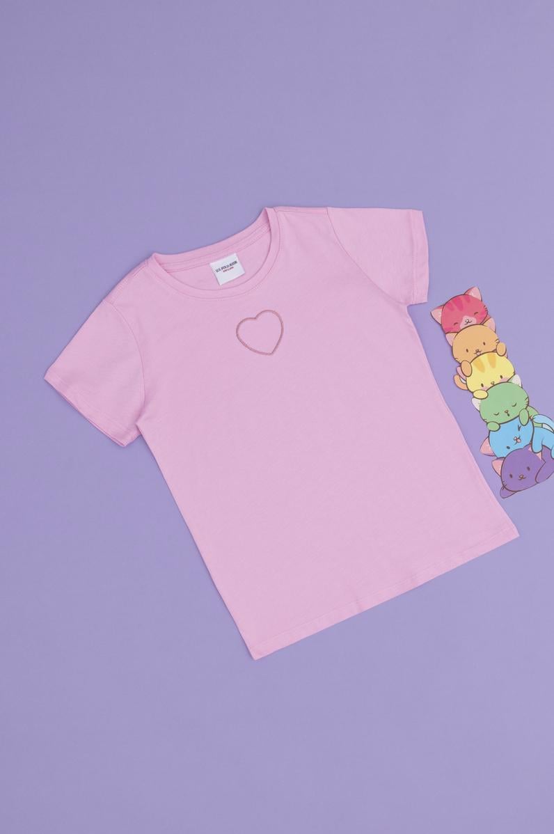 Kız Çocuk Pembe Bisiklet Yaka Baisic Tişört