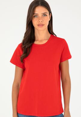 Kadın Kırmızı Bisiklet Yaka Basic Tişört - 50296152008
