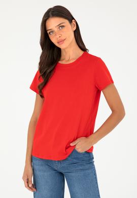 Kadın Kırmızı Bisiklet Yaka Basic Tişört - 50296152008