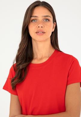 Kadın Kırmızı Bisiklet Yaka Basic Tişört - 50296152008