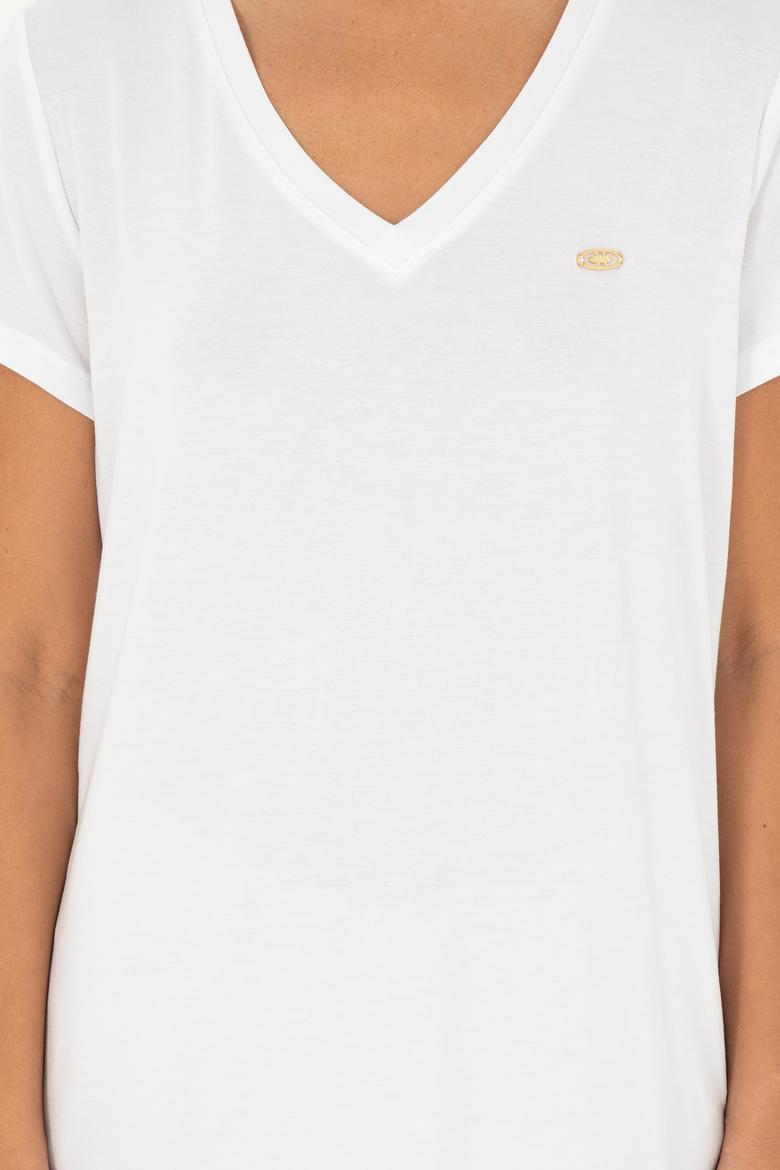 Kadın Beyaz V Yaka Basic Tişört - 50280019173
