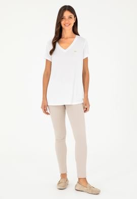 Kadın Beyaz V Yaka Basic Tişört - 50280019173