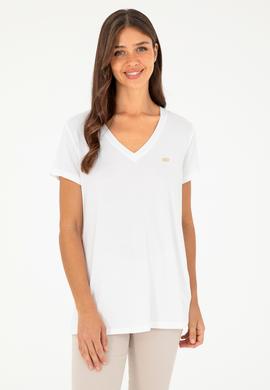 Kadın Beyaz V Yaka Basic Tişört - 50280019173