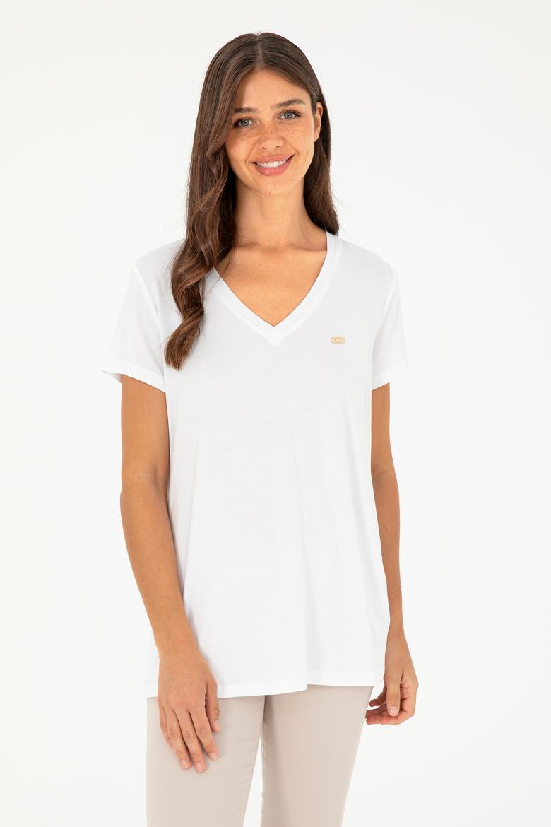 Kadın Beyaz V Yaka Basic Tişört