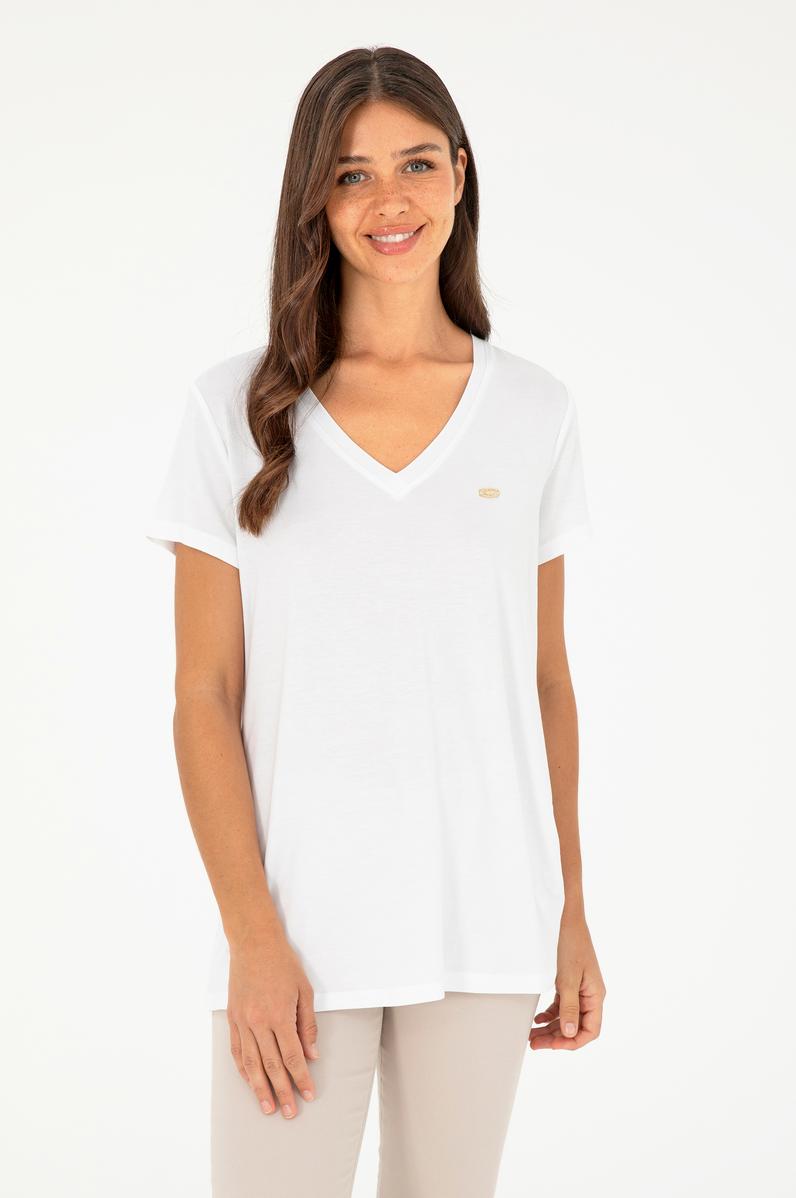 Kadın Beyaz V Yaka Basic Tişört