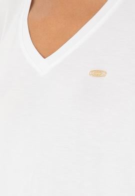 Kadın Beyaz V Yaka Basic Tişört - 50280019173
