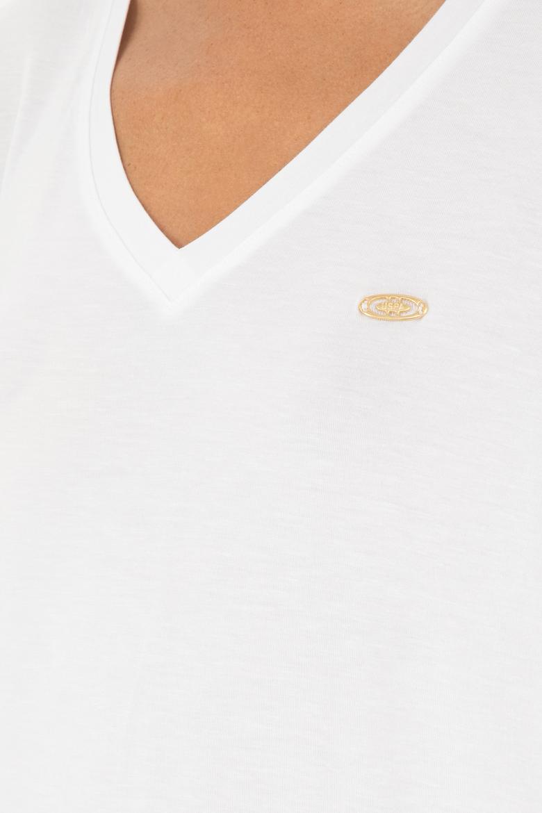 Kadın Beyaz V Yaka Basic Tişört - 50280019173