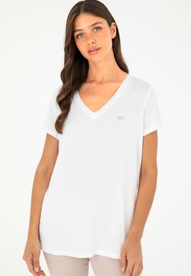 Kadın Beyaz V Yaka Basic Tişört - 50280019173