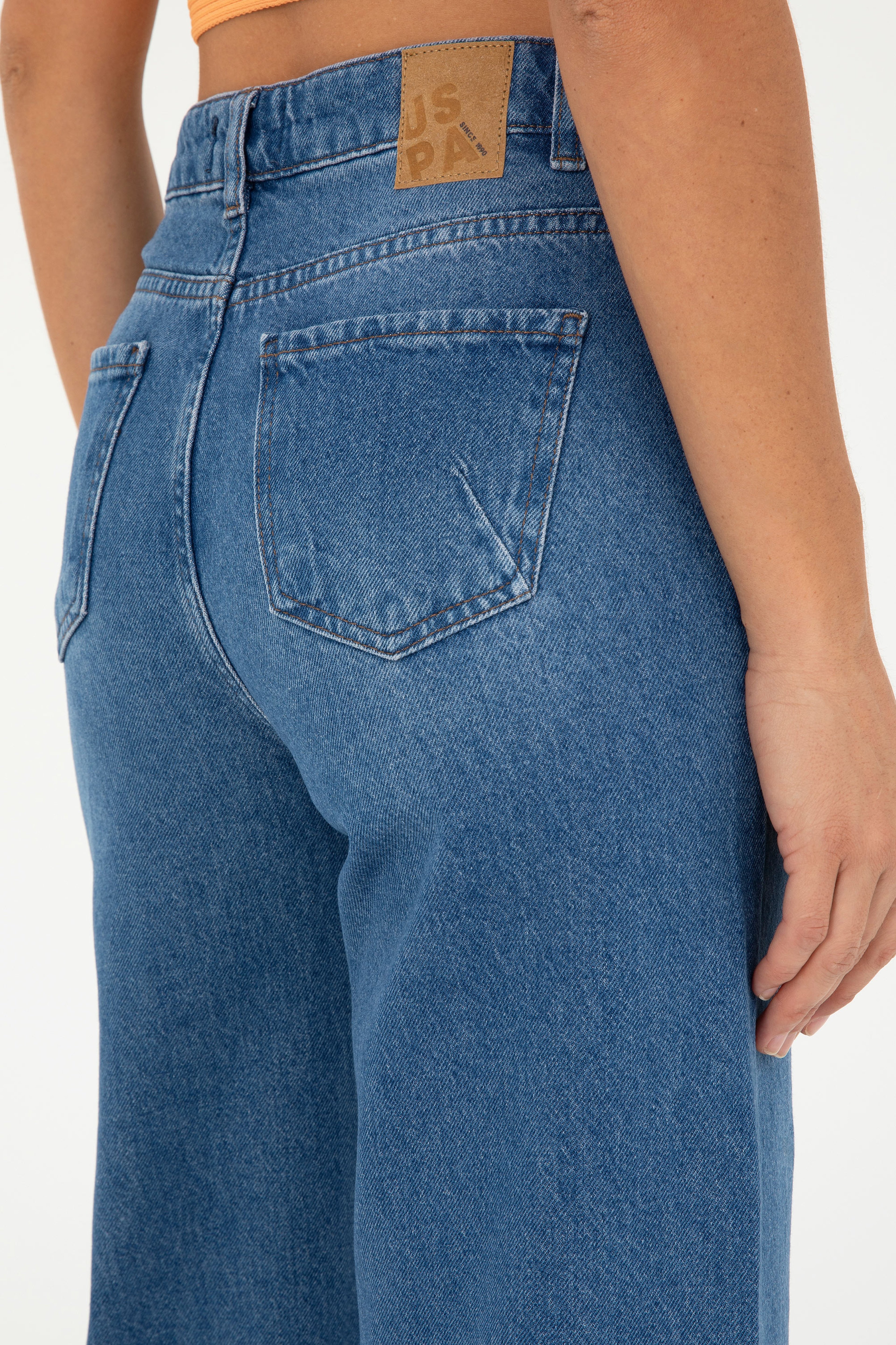 Kadın Mavi Flare Cropped Fit Jean Pantolon - Image 6