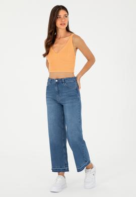 Kadın Mavi Flare Cropped Fit Jean Pantolon - 50282856004