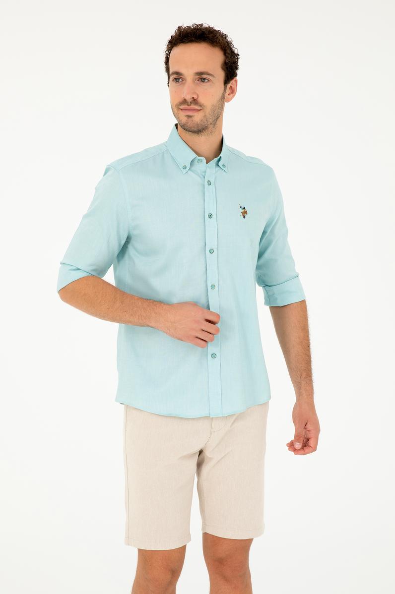 Erkek Mint Uzun Kollu Basic Gömlek