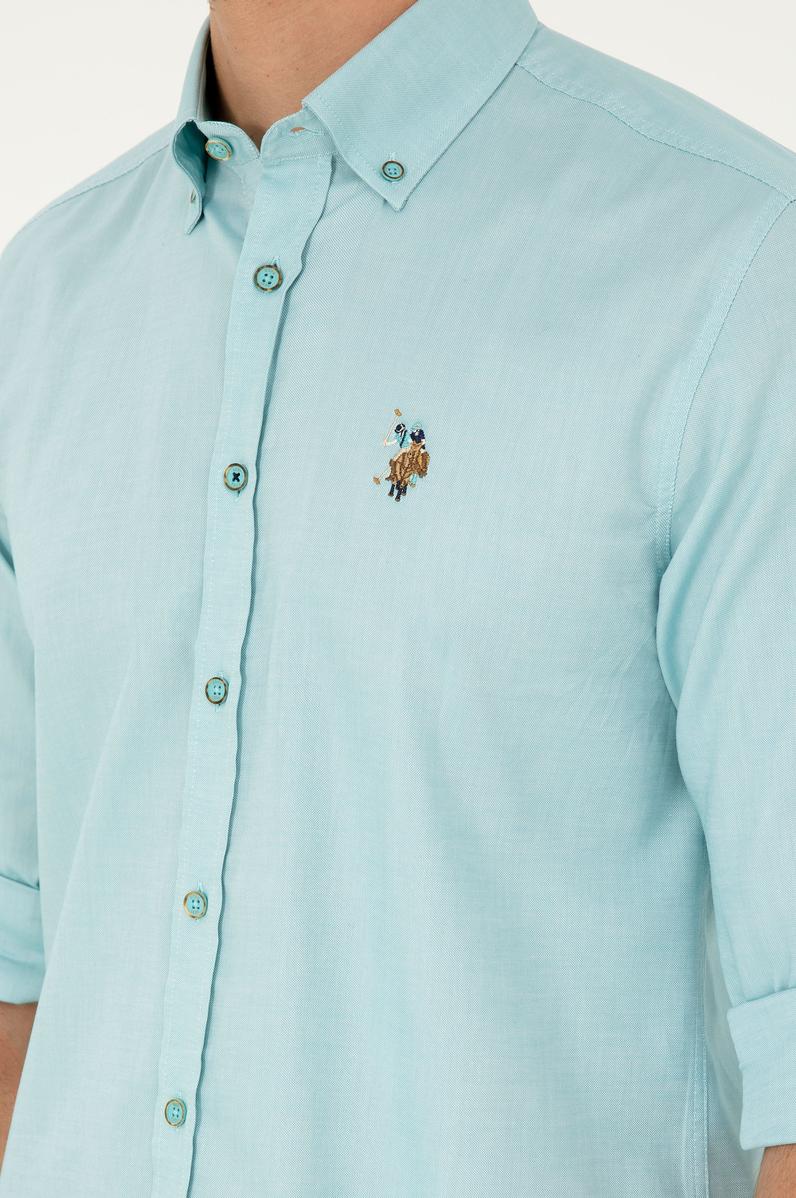 Erkek Mint Uzun Kollu Basic Gömlek