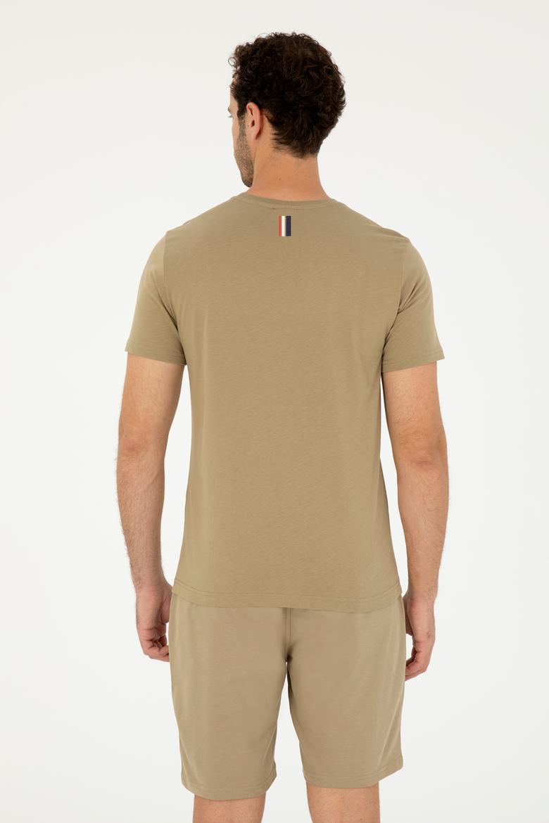 Erkek Regular Fit Bisiklet Yaka Haki Tişört - 50294329069