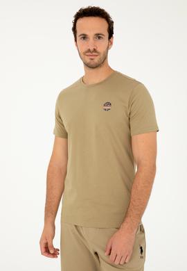 Erkek Regular Fit Bisiklet Yaka Haki Tişört - 50294329069