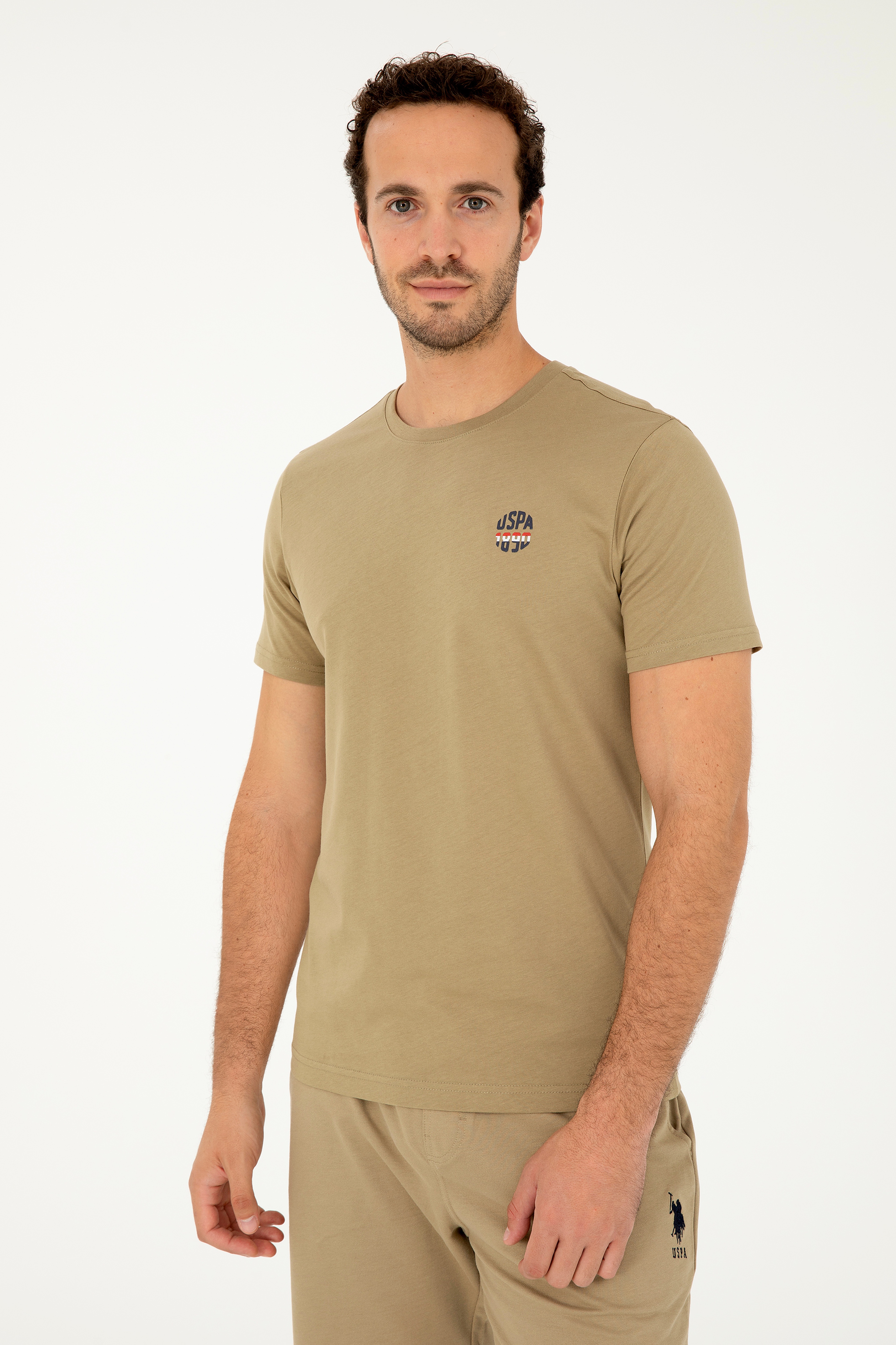 Erkek Regular Fit Bisiklet Yaka Haki Tişört - Image 3