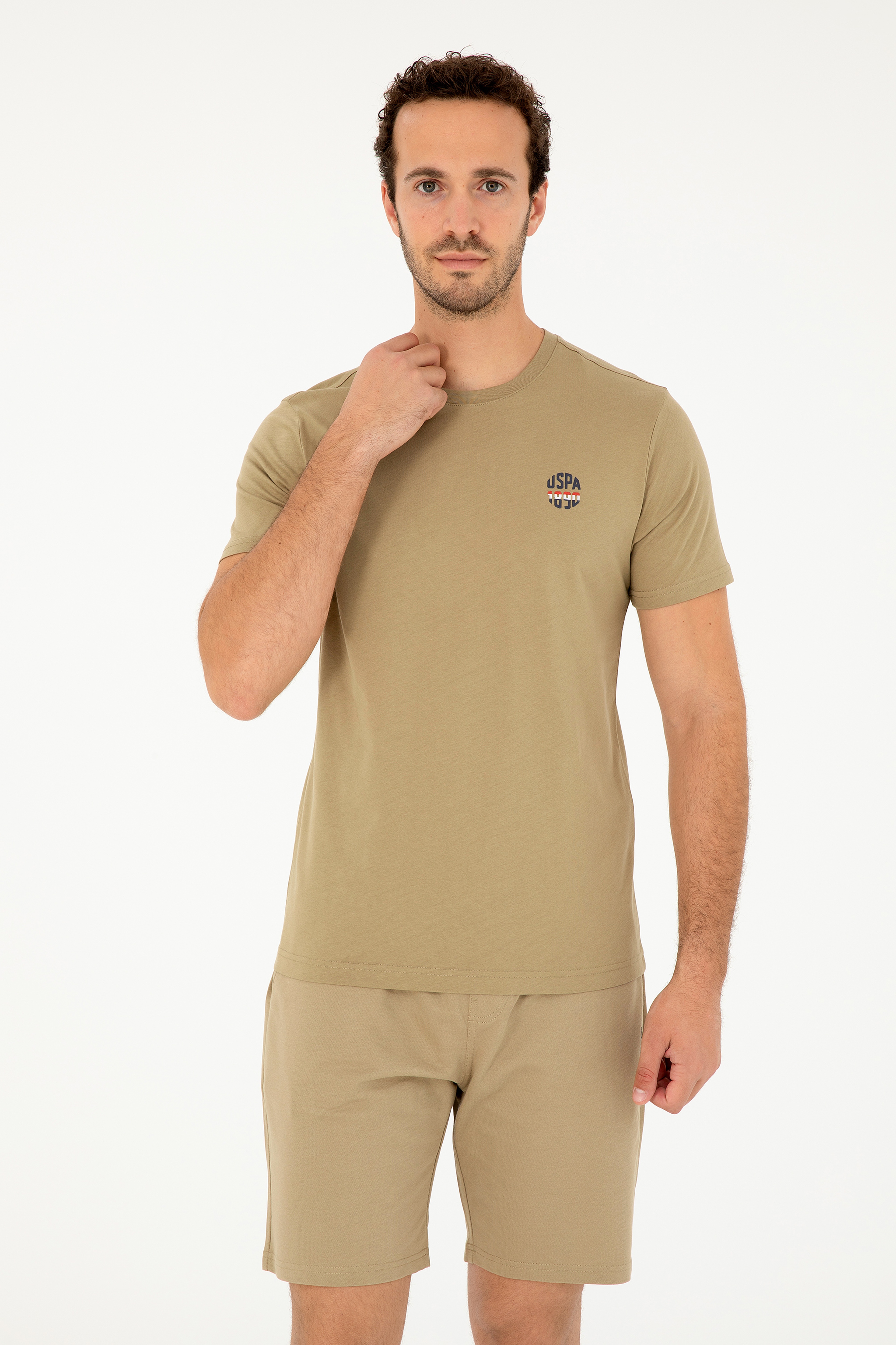 Erkek Regular Fit Bisiklet Yaka Haki Tişört - Image 1