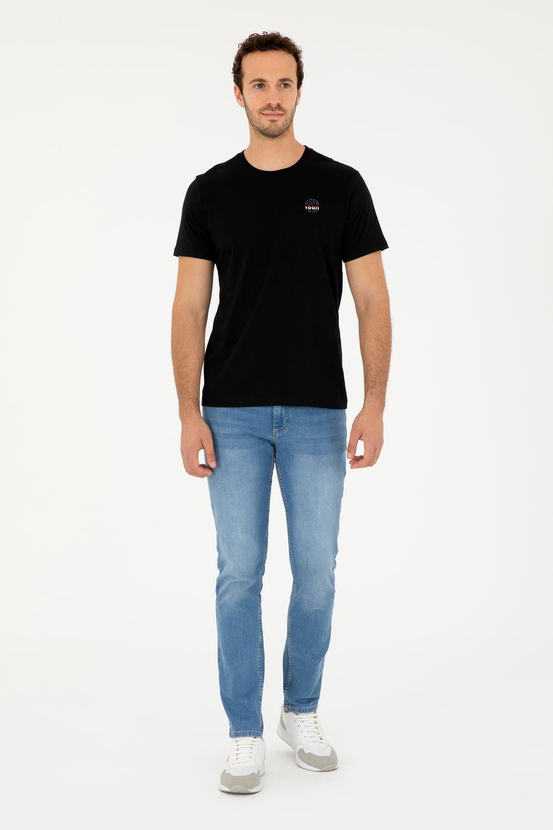 Erkek Regular Fit Bisiklet Yaka Siyah Tişört - 50294329019