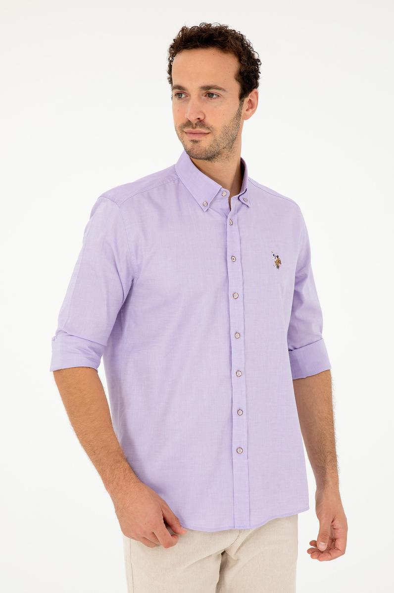 Erkek Lila Uzun Kollu Basic Gömlek