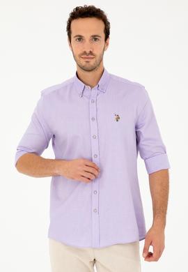 Erkek Lila Uzun Kollu Basic Gömlek - 50282610138