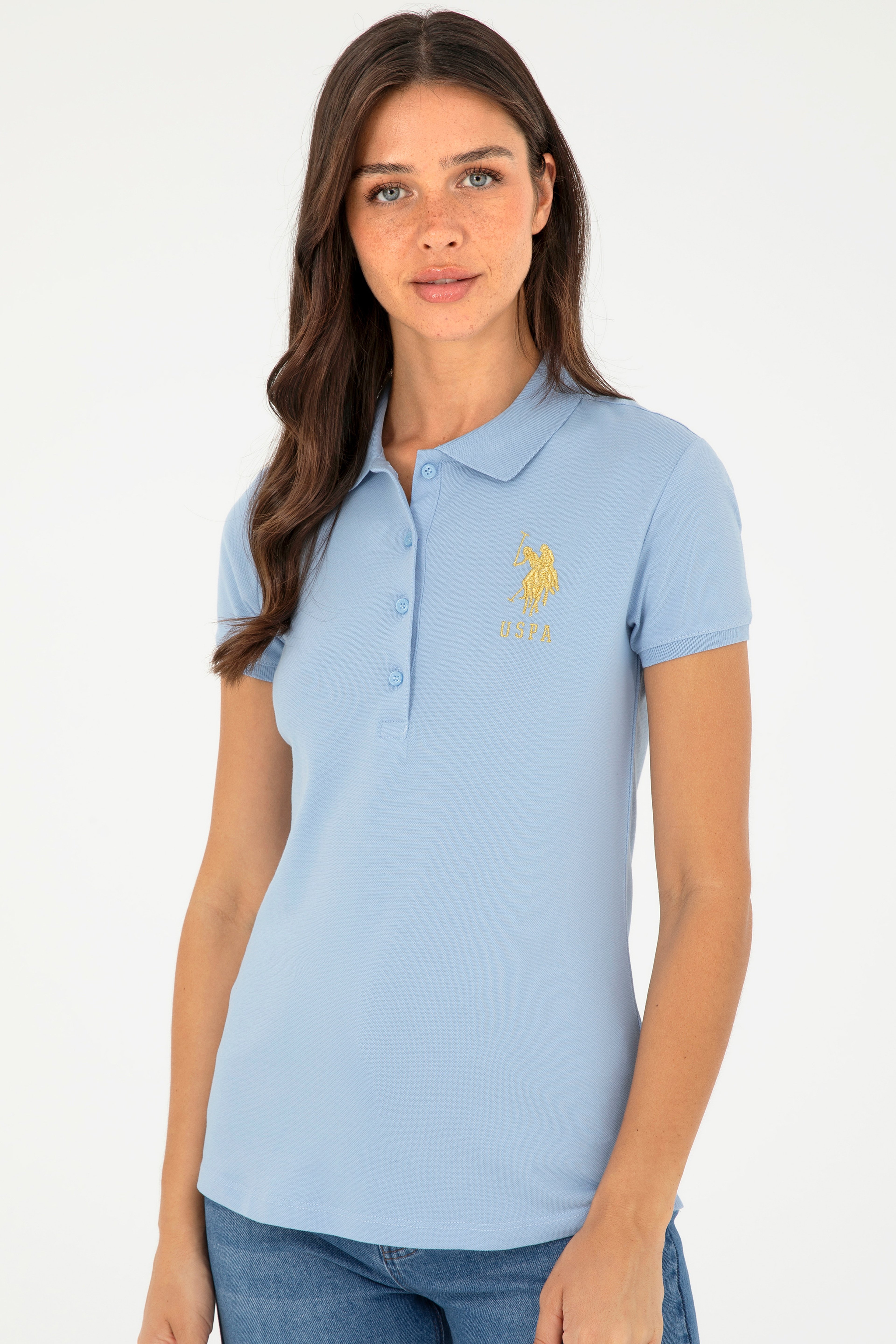 Kadın Açık Mavi Basic Polo Yaka Tişört