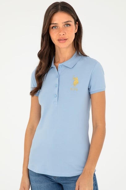 Kadın Açık Mavi Basic Polo Yaka Tişört