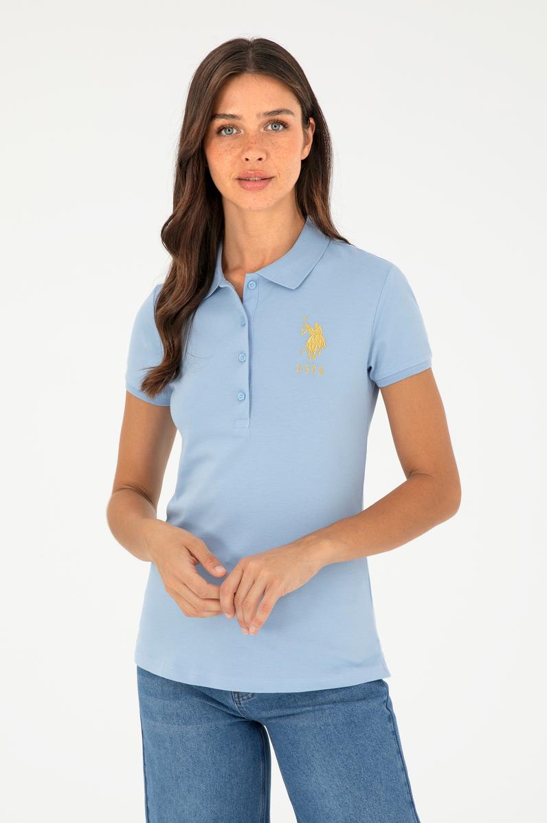 Kadın Açık Mavi Basic Polo Yaka Tişört