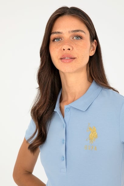 Kadın Açık Mavi Basic Polo Yaka Tişört