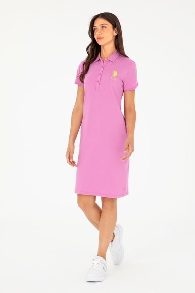 Kadın Pembe Polo Yaka Mini Boy Örme Elbise