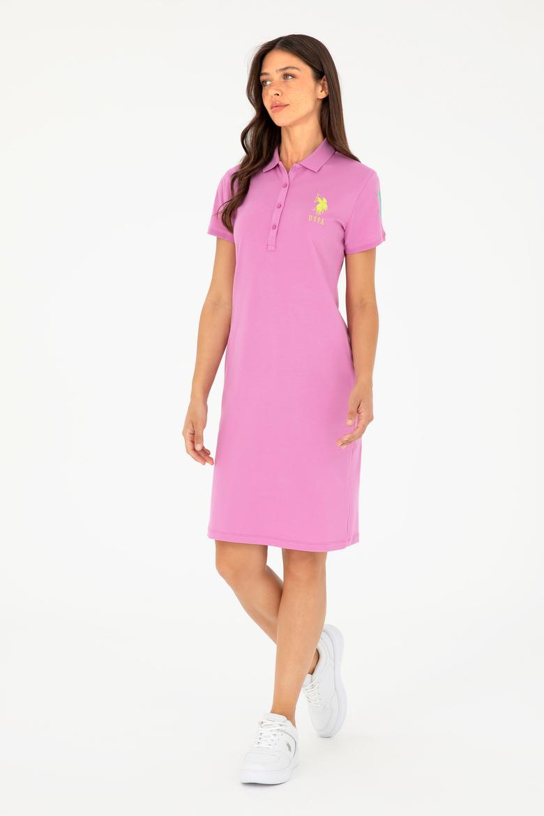 Kadın Pembe Polo Yaka Mini Boy Örme Elbise