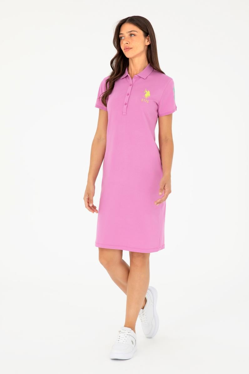 Kadın Pembe Polo Yaka Mini Boy Örme Elbise