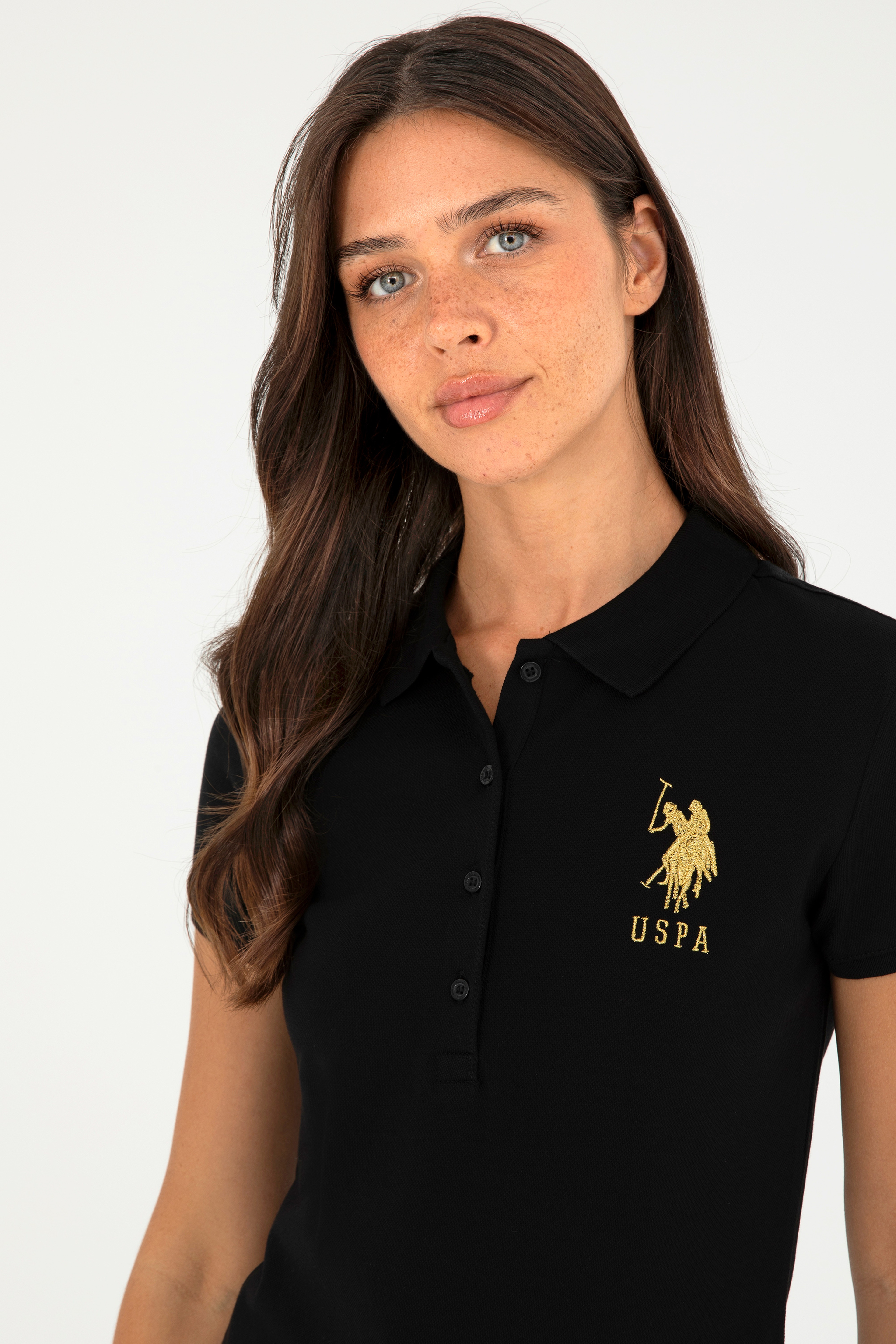 Kadın Siyah Basic Polo Yaka Tişört - Image 2