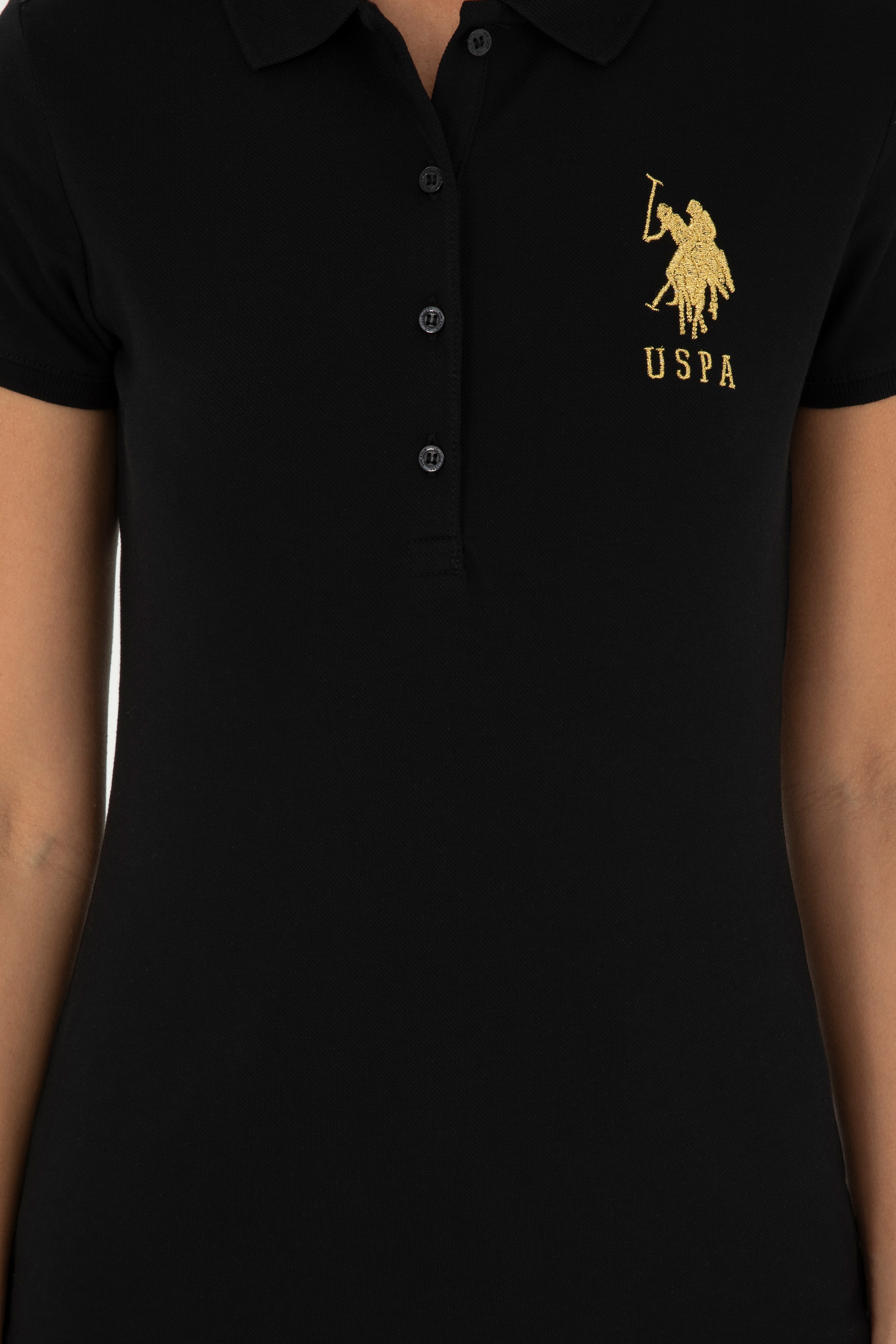 Kadın Siyah Basic Polo Yaka Tişört - Image 6