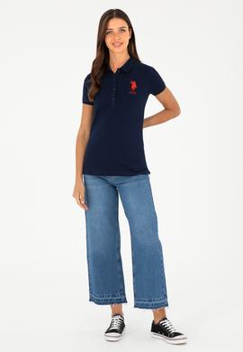 Kadın Lacivert Basic Polo Yaka Tişört - 50280063013