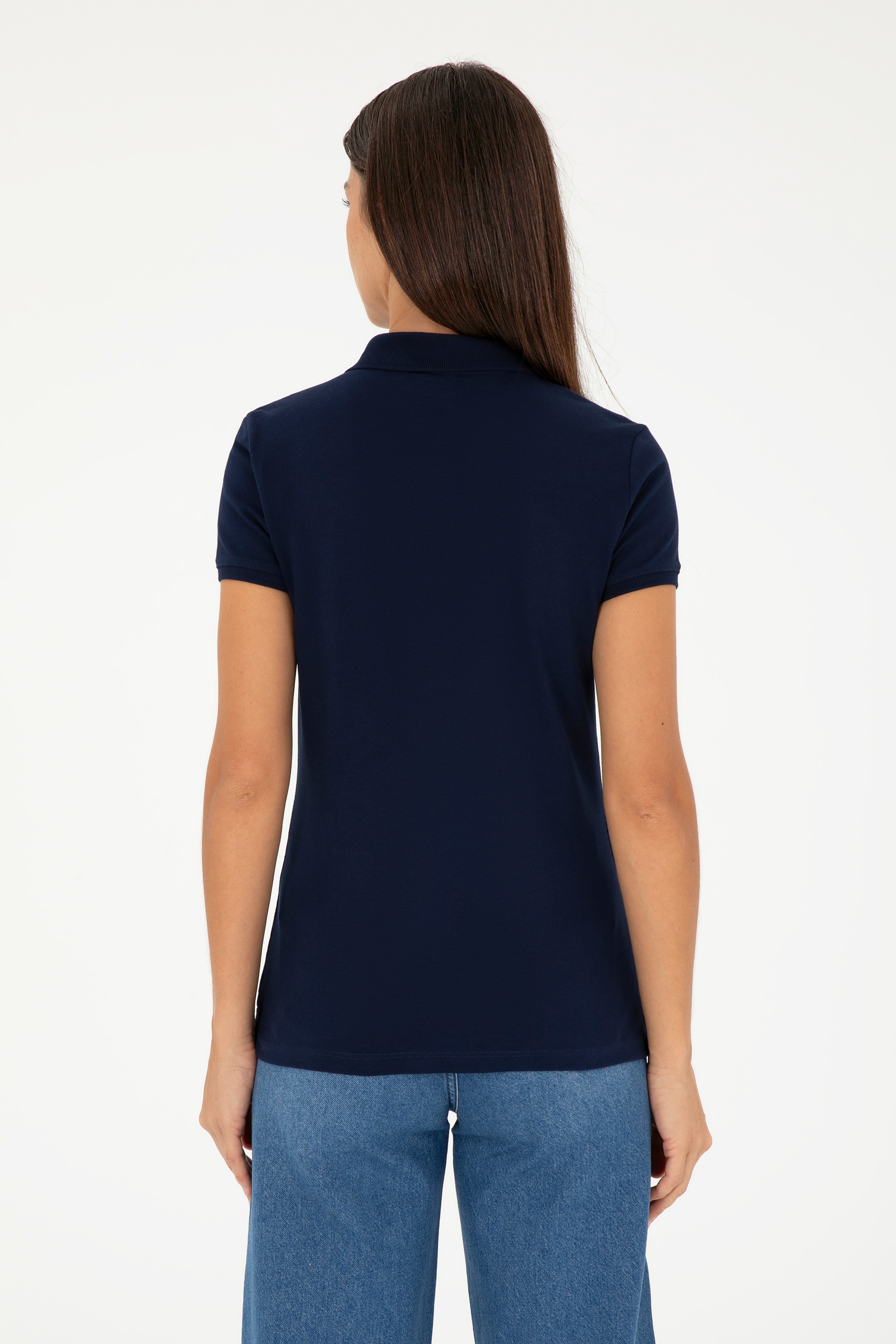 Kadın Lacivert Basic Polo Yaka Tişört - Image 5