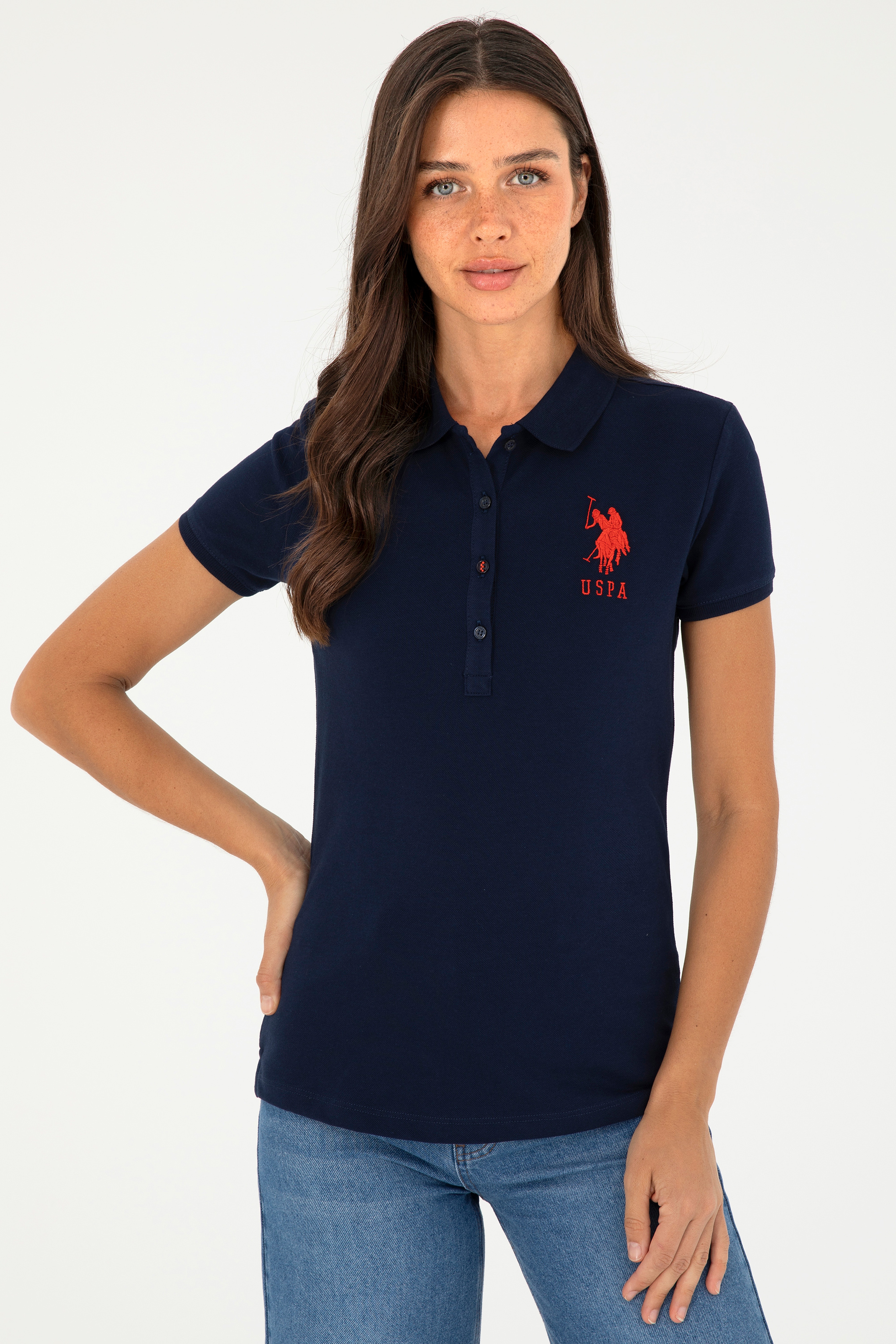 Kadın Lacivert Basic Polo Yaka Tişört - Image 3