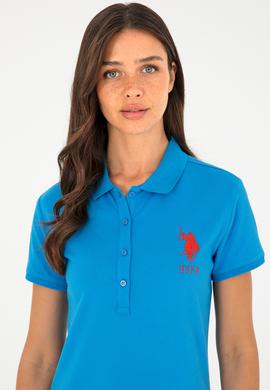 Kadın Saks Polo Yaka Mini Boy Örme Elbise - 50280064088