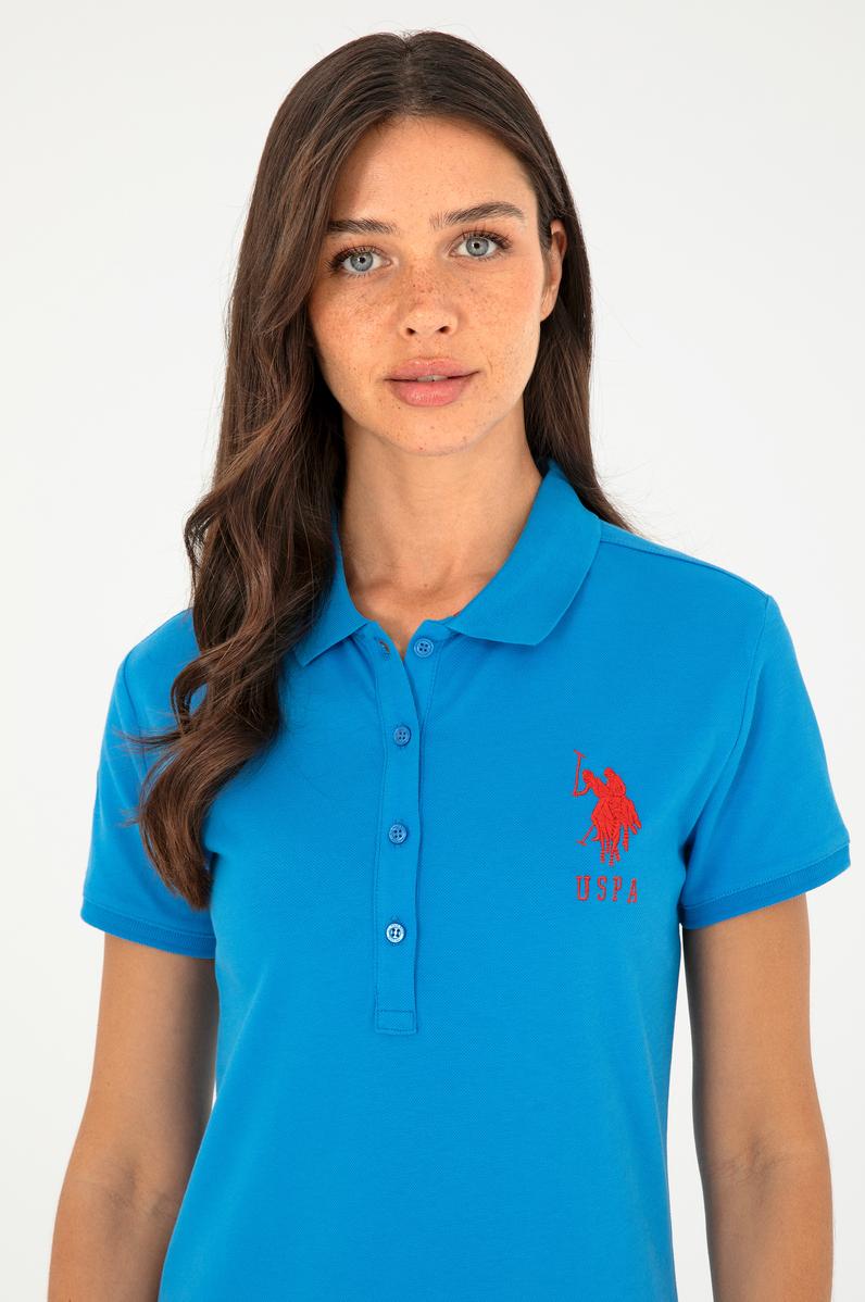 Kadın Saks Polo Yaka Mini Boy Örme Elbise