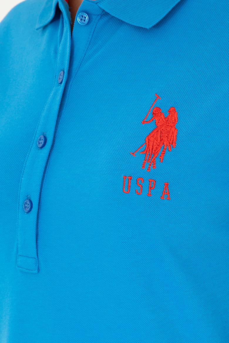 Kadın Saks Polo Yaka Mini Boy Örme Elbise - 50280064088