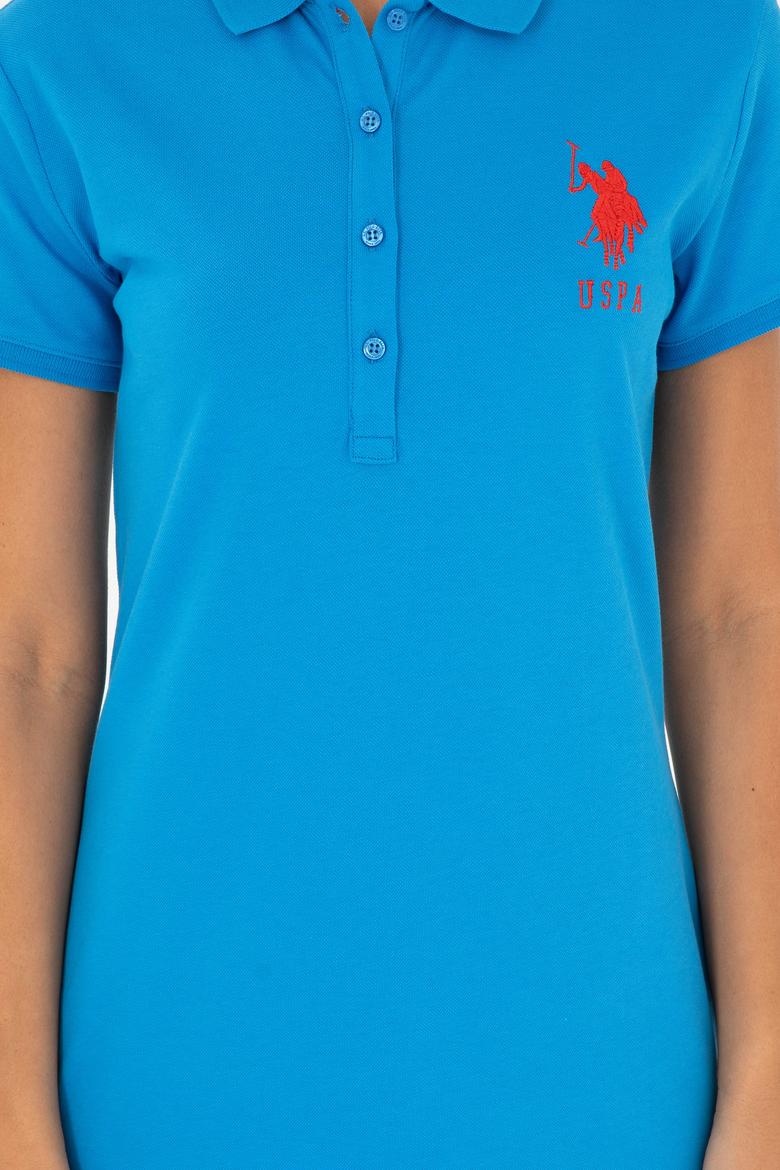 Kadın Saks Polo Yaka Mini Boy Örme Elbise - 50280064088