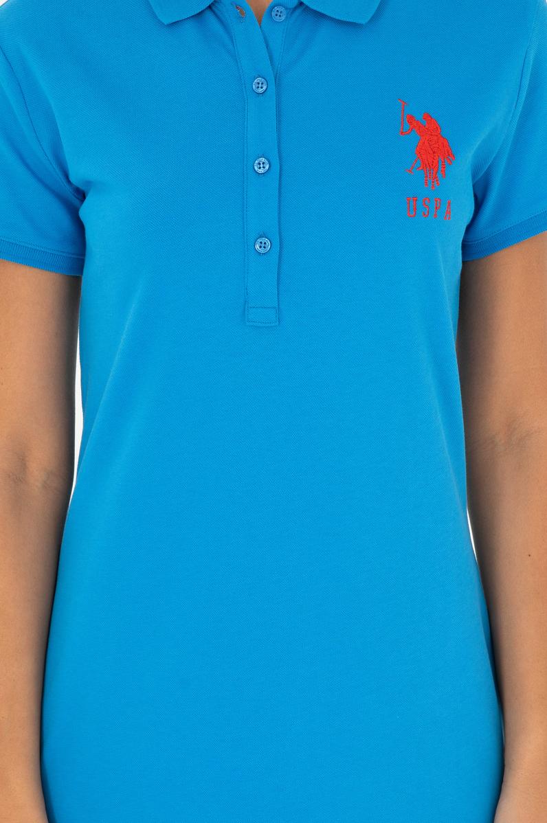 Kadın Saks Polo Yaka Mini Boy Örme Elbise