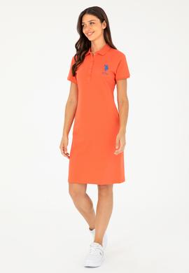 Kadın Nar Çiçeği Polo Yaka Mini Boy Örme Elbise - 50280064165